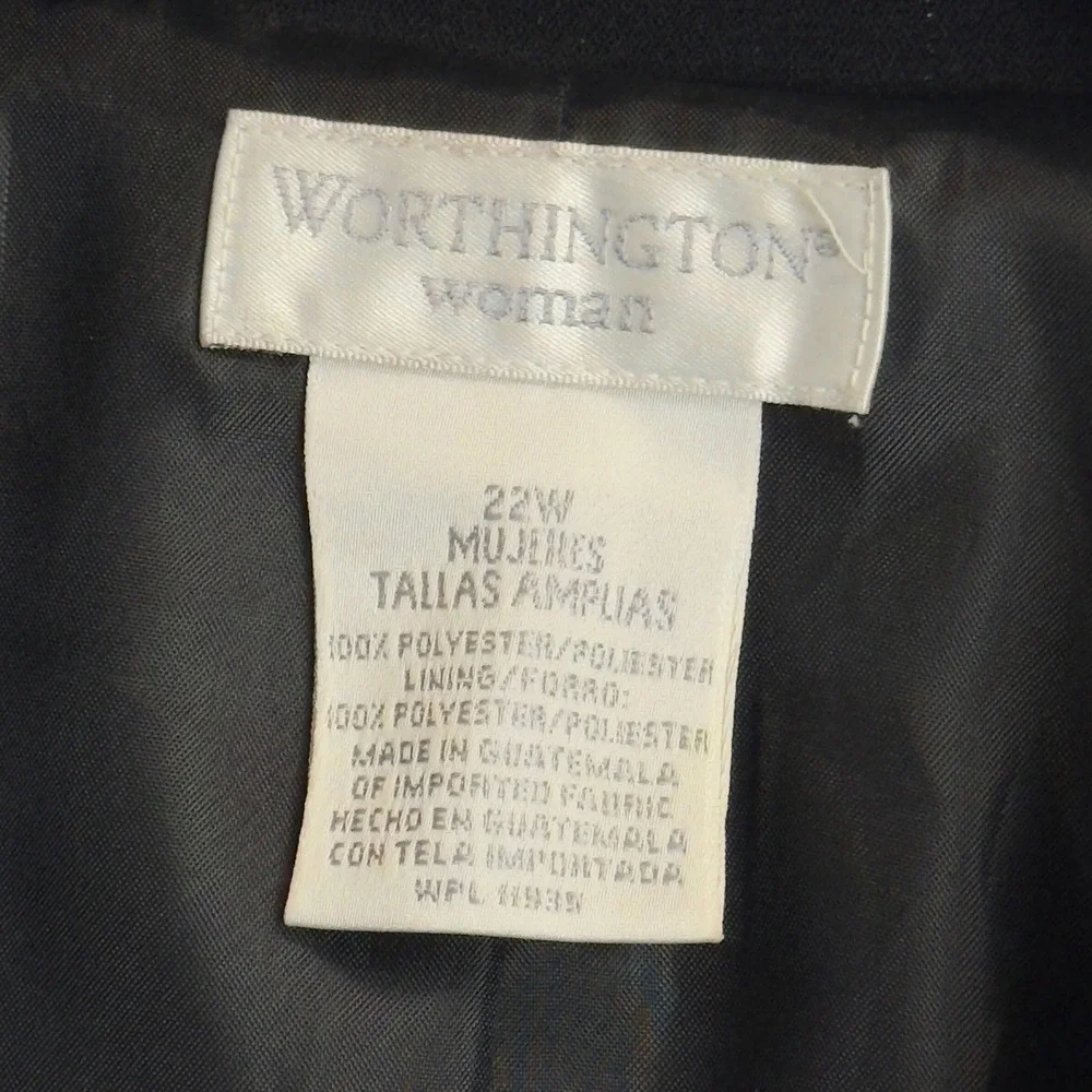 Worthington Woman Black Pinstripe Blazer Single Button Jacket Plus Size 22W